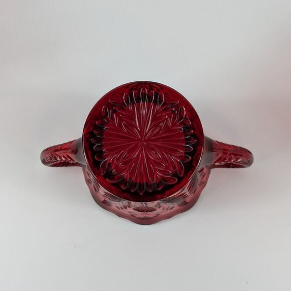 Mosser Inverted Thistle Glass Sugar Bowl Ruby Red Serving Jar Cold Press MCM - Picture 5 of 9